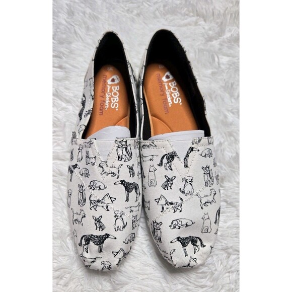 Bobs For Dogs Skechers Dog Print Memory Foam Canvas Flat Slip On Sneaker Size 9 - Picture 1 of 10